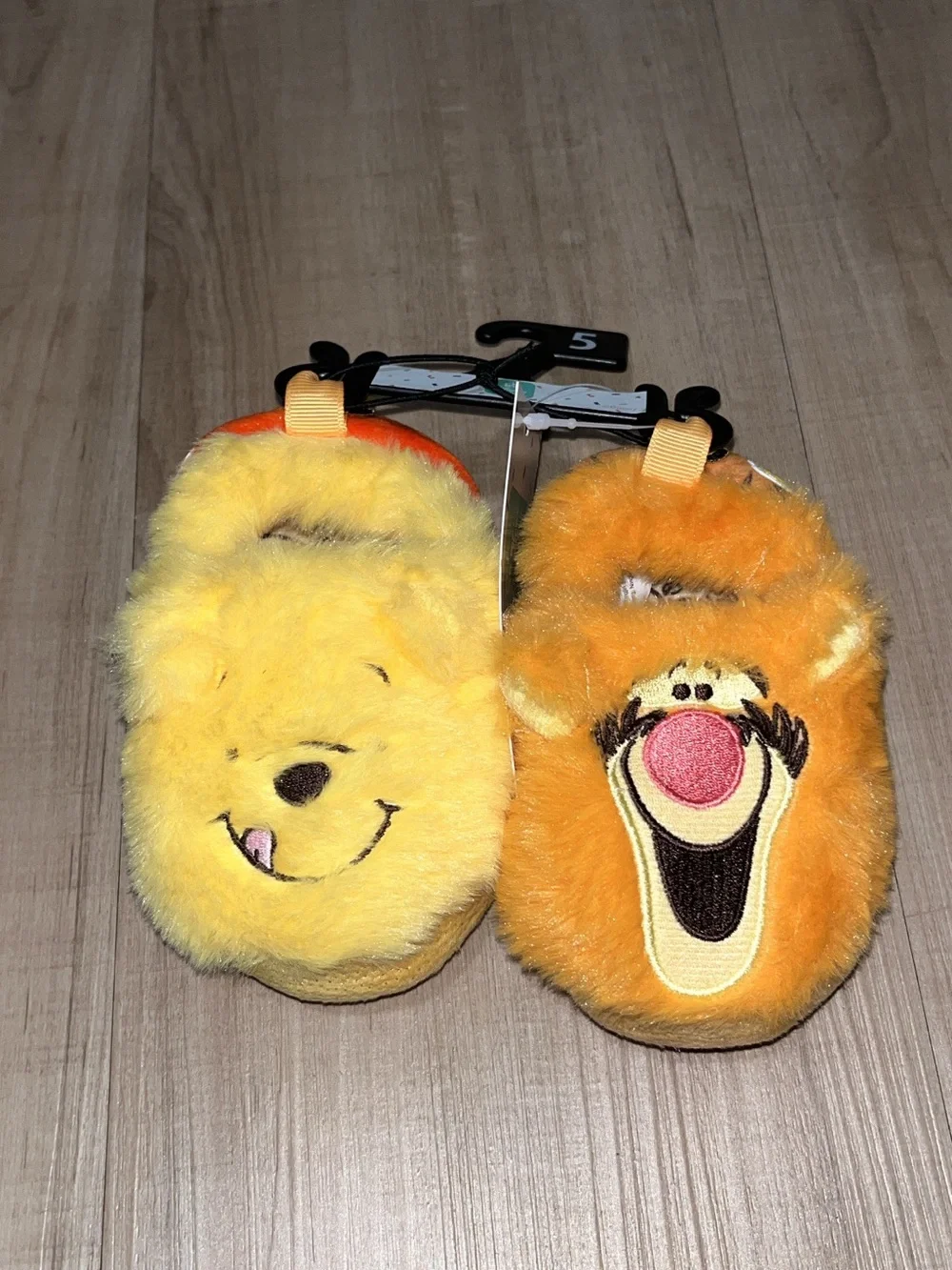 Disney Plush Winnie the Pooh & Tigger Kids Slippers in Yellow and Orange